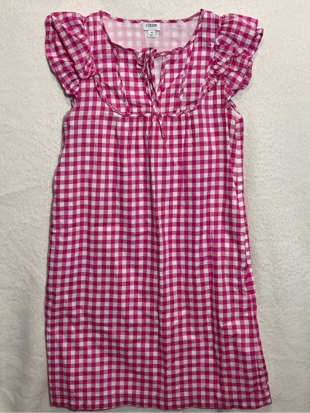 J. Crew Pink and White Gingham Pocket Dress Size 4